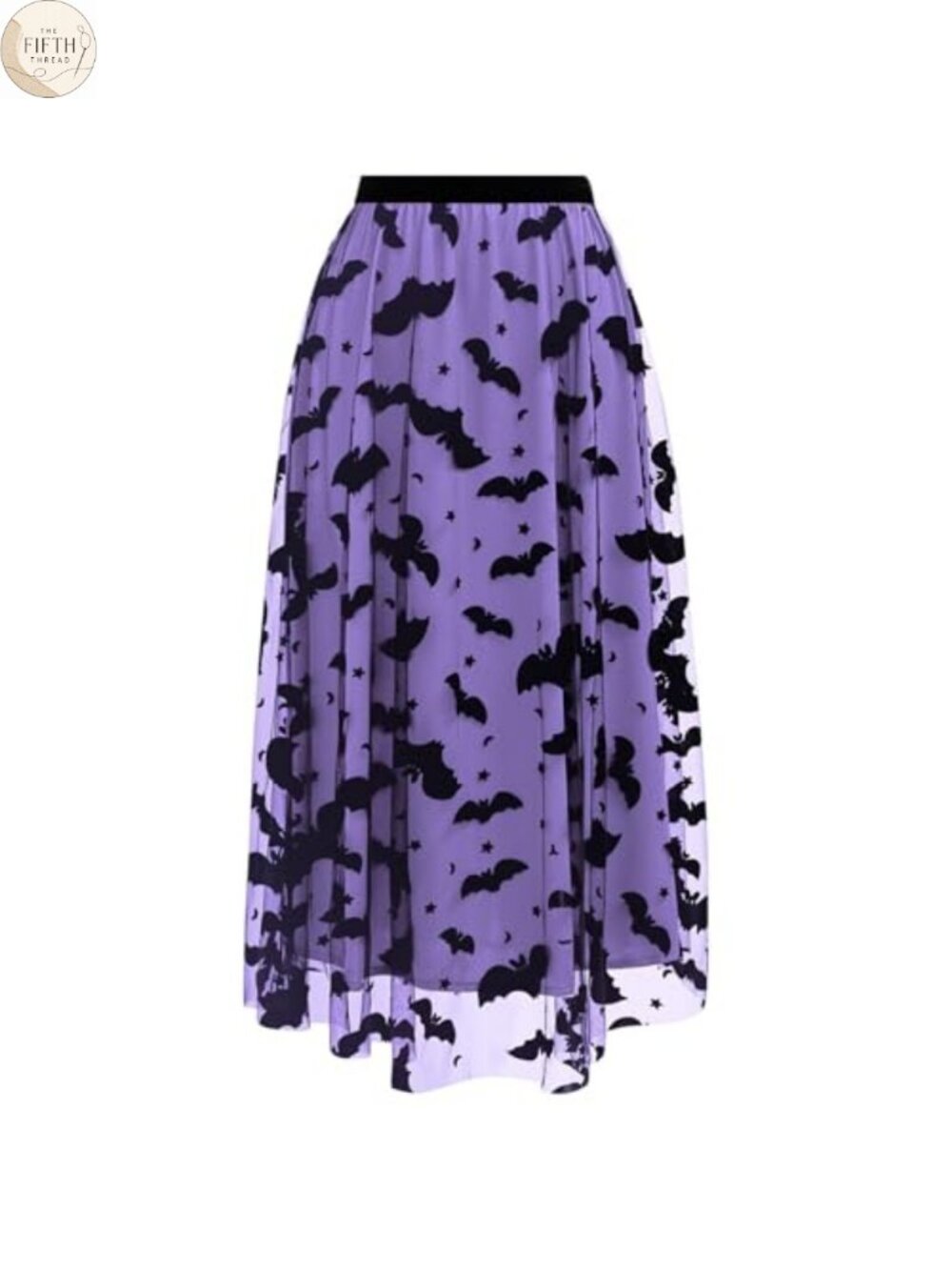 Tulle Tutu Midi Skirt Velvet Bats Elastic Waist Layered Mesh
